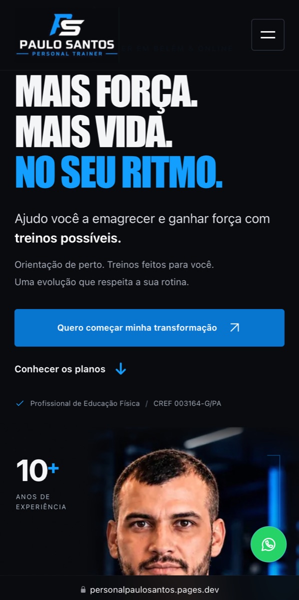 Print real da versão mobile do site Paulo Santos